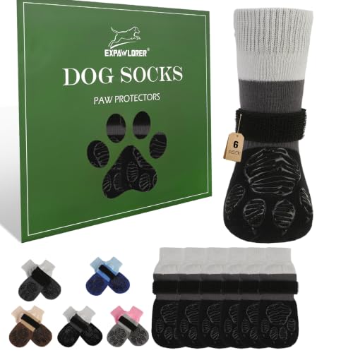 Non Slip Dog Socks for Hardwood Floors to Prevent Licking Paw L (Large(6 Pack) / Black)