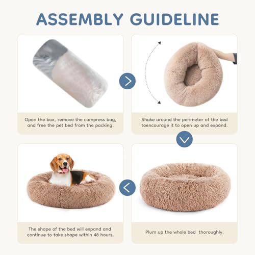 30.7 Inch Large Donut Dog Bed for Indoor Use (Brown / 30.7"x30.7"x6.3")