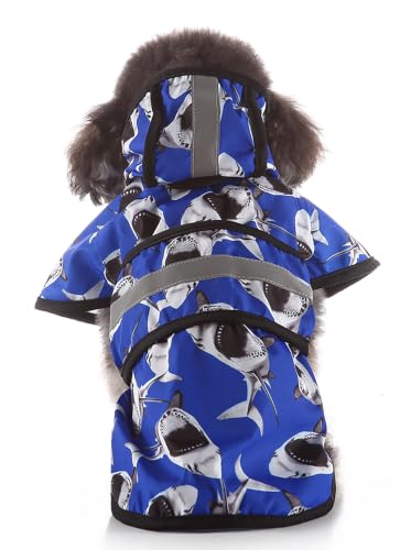 Dog Raincoat Hooded Reflective Waterproof Slicker Poncho (Shark / 3XL(33-38 pound))