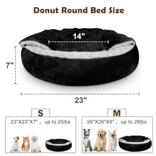 Small Dog Bed Cat Bed with Hooded Blanket (S(23" x 23" x 7") / Black)