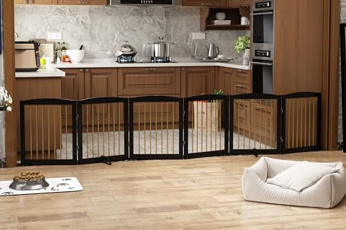 Freestanding Pet Gate for Dogs (24" Height-6 Panel / Black & Gold)
