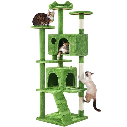 70in Multi Level Sturdy Cat Tree (Green / 70in)