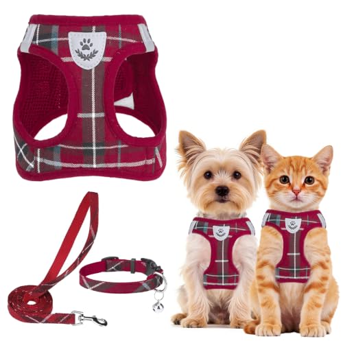 Dog Harness Collar and Leash Set No Pull for Small Medium Sized (Red / XS (CHEST 13"-14.5"))