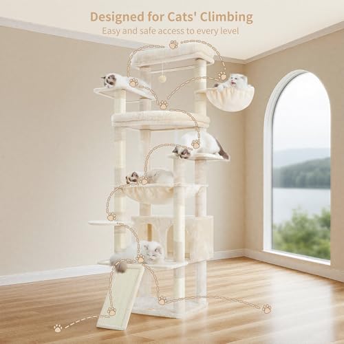 Tall Cat Tree for Large Cat (Beige / 80 inch)
