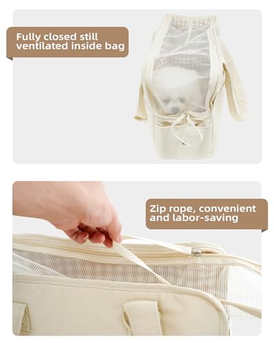 Dog Purse Carrier for Small Dogs Rabbit cat with Large Pockets (Beige / 13.6"L x 6.5"W x 10.0"H)