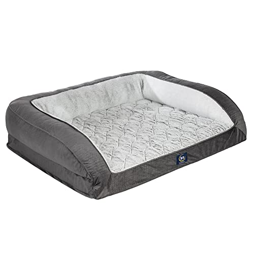 Orthopedic Supportive Foam Quilted Couch Dog Bed with Soft Bolsters (46.0"L x 34.0"W x 10.0"Th / Slate Gray)