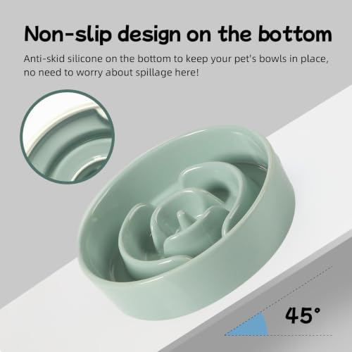 Ceramic Slow Feeder Dog Bowls (Light Green)