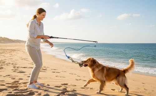 Flirt Pole for Dogs Interactive Chase Toy for Large Medium Small Puppy Dogs (blue-dog pole toy)