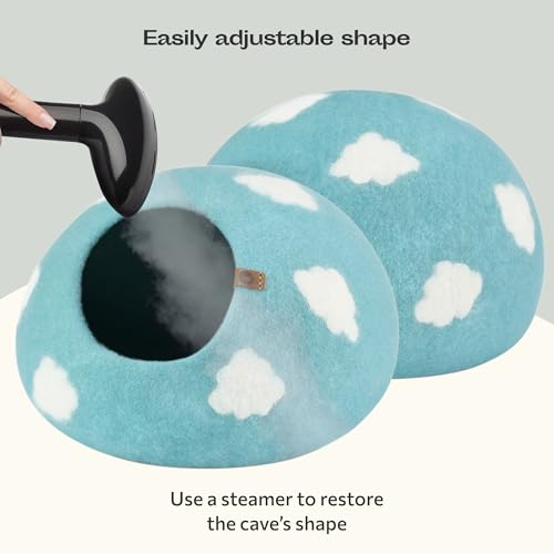 Cat Cave Merino Wool Bed for Indoor Cats (Nap Blue / Medium)