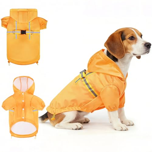 Dog Raincoats for Large Dogs (Solid Yellow / L(Back 18.1", Chest 25.5", Neck 18"))