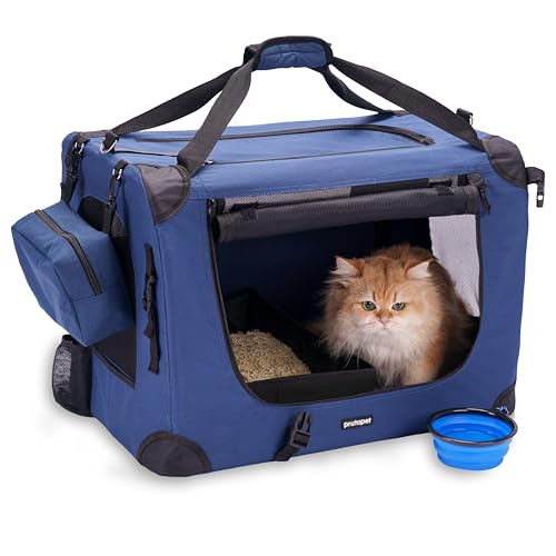 Large Cat Carrier 24"x16.5"x16.5" Soft (Blue (With Litter Box） / 24.0"L x 16.5"W x 16.5"H)
