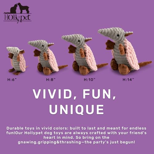 Armadillo Squeaky Puppy Dog Toys for Small Medium Dogs (8 IN / Light Pink)