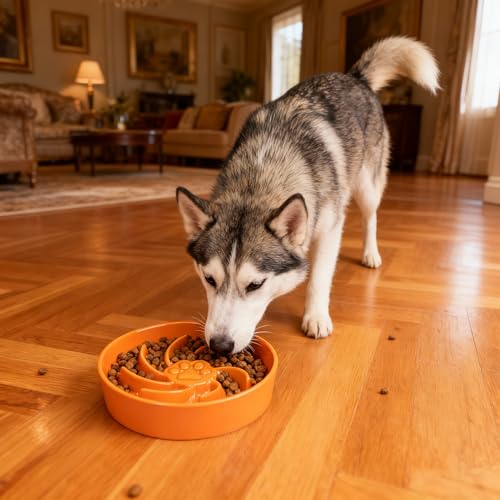 Ceramic Slow Feeder Dog Bowl (Orange)