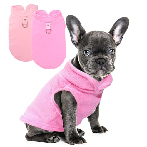 2 Pack Dog Sweater with Leash Ring Winter Warm Pet Sweater Thick Clothes Coat Fleece Dog Sweaters for Small Dogs Girl Boy for Chihuahua (pink,light pink / Medium(7-10lbs))