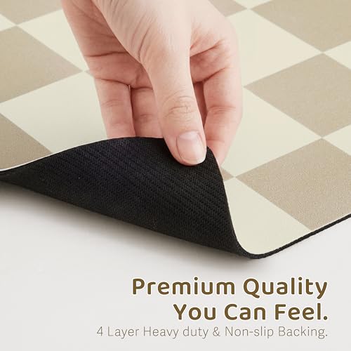 Checkered Dog Feeding Mat (24"L x 16"W / Khaki)