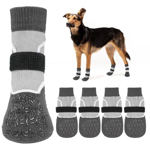 Dog Socks Shoes for Hot Pavement to Prevent Licking Paws (Reflective Gray / Large (Paw Width: 3"))