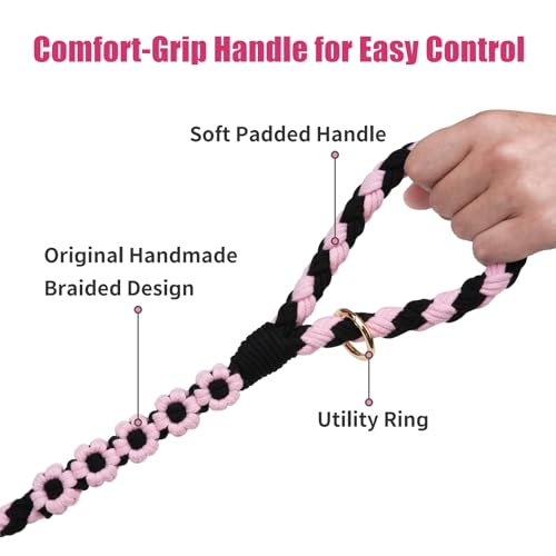 5FT Braided Cotton Rope Leash for Small (Midnight Rose)