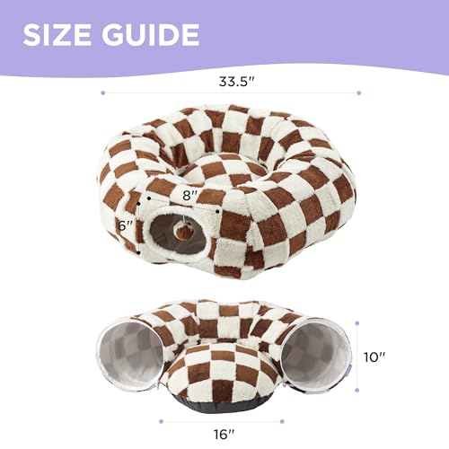 Lesure Donut Cute Jacquard Cat Tunnel Bed Kitten Toys for Puppy Bunny (Standard (33.5"L x 33.5"W x 10"H) / Brown Checks)