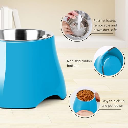 Dog Bowls Cone Friendly Non Slip Single Dog Bowl with Stainless Steel Inner (Large(3 Cups) / Blue)