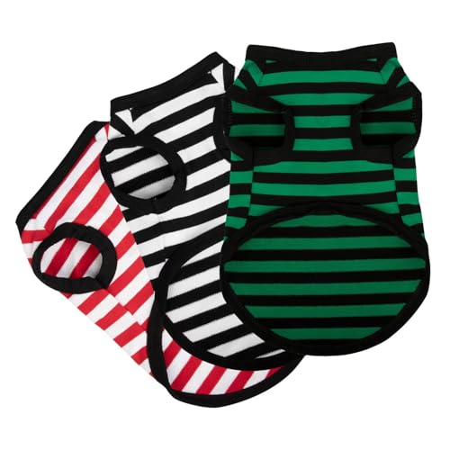 3 Pieces Dog Striped Shirt Red Green Black Color Cotton Sleeveless Puppy Pet Shirts Breathable Apparel Tank Top Colorful Puppy Sweatshirt Clothes for Small Medium Dogs Large (L-(15~24lb) | Chest(~20") / Red Green Black)