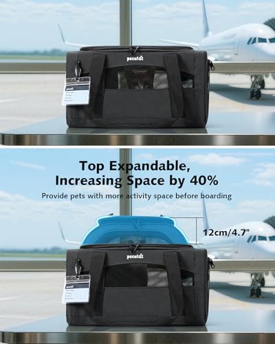Top Expandable Airline Approved Pet Carrier for Cats (Dark Gray)