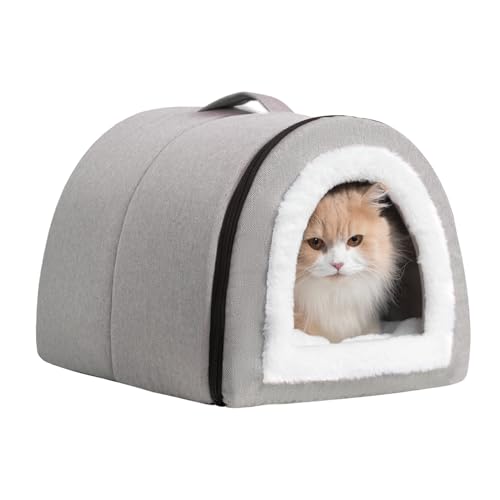 Cat Bed Cave for Indoor Cats for Pets up to 20 lbs (Gray Arched Cave)