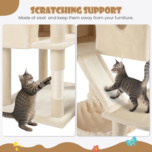 81in Multi Level Tall Cat Tree Tower for Indoor Kitties (Beige)