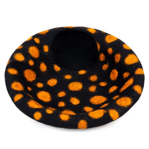 Premium Felt Cat Cave Bed (Black Polka)