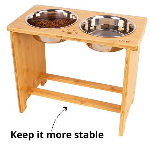 Elevated Dog Bowl Stand with 2 Stainless Steel Bowls (X large-14"tall,48 Oz bowl / Bamboo)