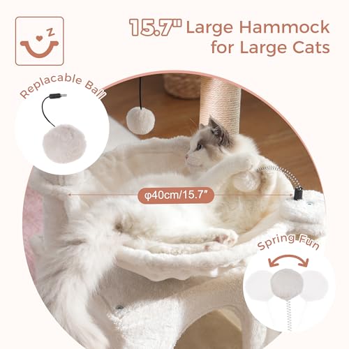 Cat Tree 32” Small Cat Tower with Large Hammock 16”& Self Groomer (Medium-32" / Beige)