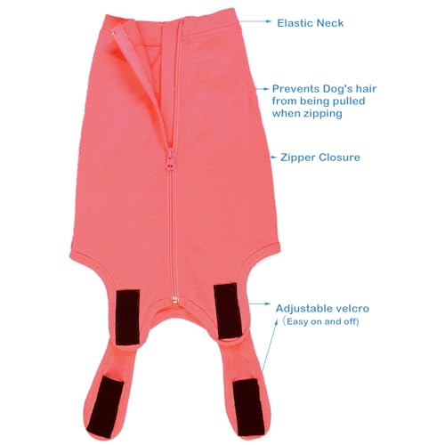 Dog Surgery Recovery Suit (2XL(Back 21- 23" Chest 26- 28" Weight 57- 80lb) / Light Red)