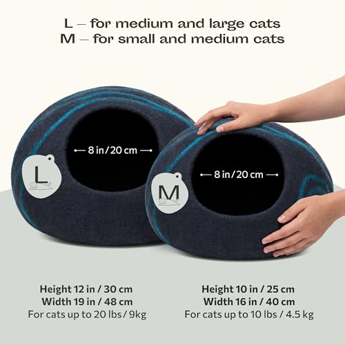 Cat Cave Merino Wool Bed for Indoor Cats (Black Aqua, Large)