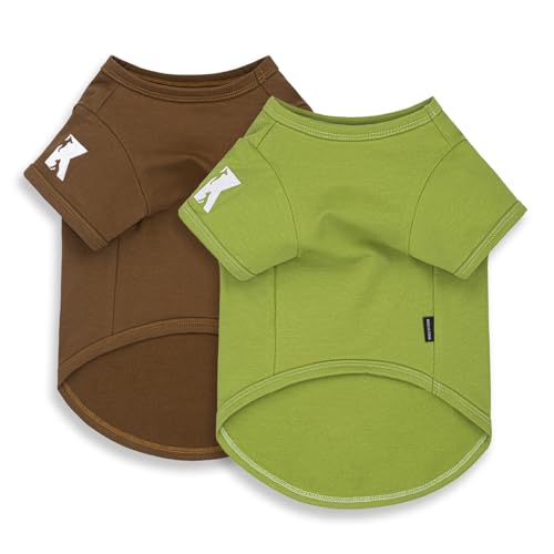 Dog Shirts Soft Stretchy Plain T (Brown & Avocado green / S-(4~7lb) | Chest(~13"))