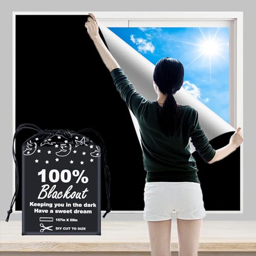 100% Blackout Blind Curtains Window Cover [157" x 59" XXL] [DIY Cut to Any Size or Shape] [Hook & Loop Tabs][ Portable Bags for Travel] [Light & UV Blocking ] for House (Black and Silver-grey / 59"W x 157"H)