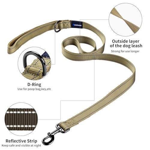 No Pull Dog Harness with Padded Handle+5 Ft Leash (M / Brown Set)