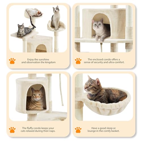 79in Multi Level Cat Tree for Multiple Cats with 9 sisal Posts (Beige)