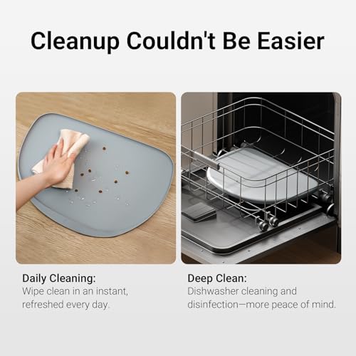 Cat Food Mat Silicone Waterproof Feeding Mat (18"L x 12.5"W / Gray)
