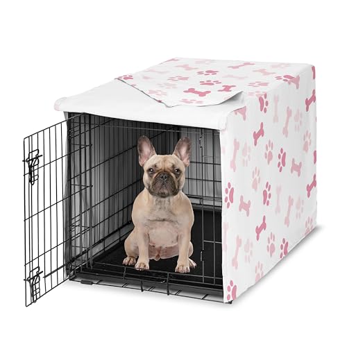 30in. Small Medium Dog Crate Cover (Pink Paw Bone / 30.0"L x 21.0"W x 19.5"H)
