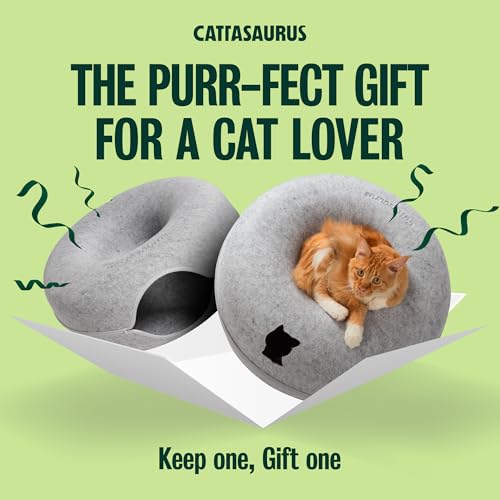 Peekaboo Cat Cave Donut for Multiple & Large Cats up to 30 (Light Gray + Light Gray / Large)