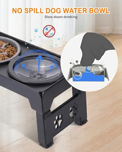 Collapsible Dog Bowls Raised Elevated Adjust Stand (Black)