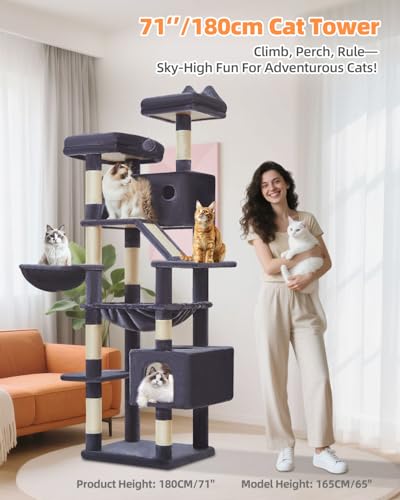 Cat Tree 71 in Extra Large Cat Tower for Inddor Cats (Smoky Gray / 71 Inches)
