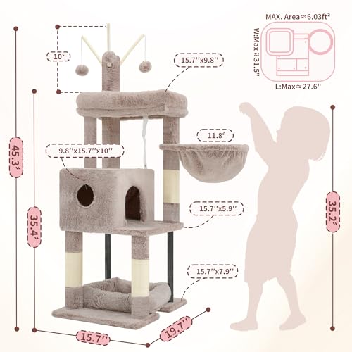 Cat Tree 45.3" Cat Tower for Indoor Cats with Large Perch HCT202SMU (45.3 inch / Muchroom)