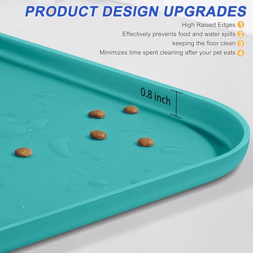 Waterproof Silicone Pet Food Mat with Raised Edge for Dog & Cat (Dark Turquoise / 22"L x 14"W)