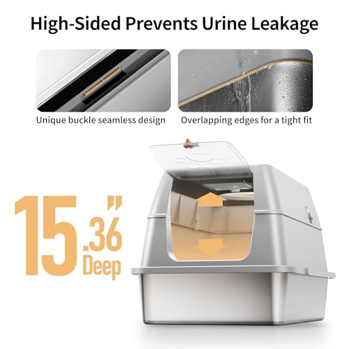 Stainless Steel Cat Litter Box with Removable Lid (Grey)