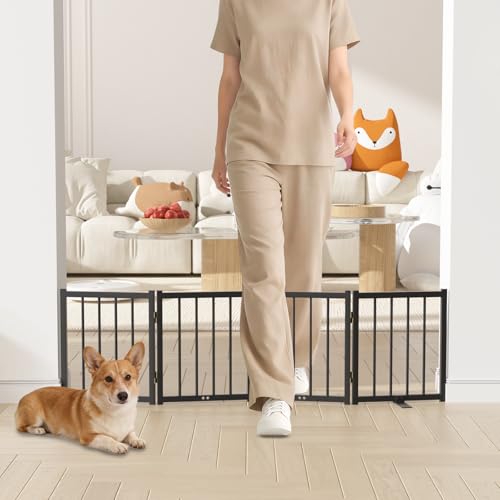 16" Freestanding Short Dog Gate for Small Dogs (Black-16"h / Up to 48" W, 4 Panels)