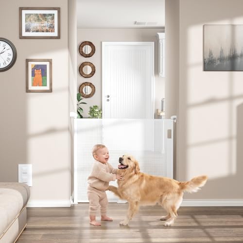 Retractable Baby Gates for Stairs (White / 34" Tall x 54" Wide)