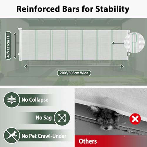 200" Extra Wide Baby Gate Retractable Dog Gate for Driveway (White / (48" Tall x 200" Wide))