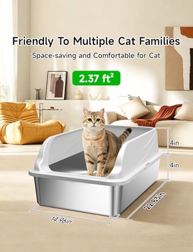 2PACK Stainless Steel Litter Boxes with Lid (Grey XL 2PACK)