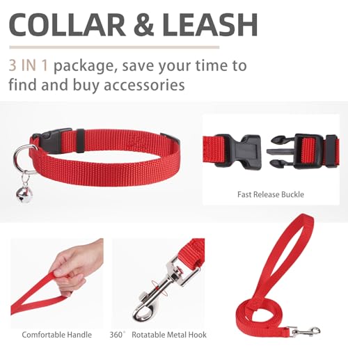 Dog Harness Collar and Leash Set No Pull for Small Medium Sized (Solid Red / S (CHEST 14.5"-16"))