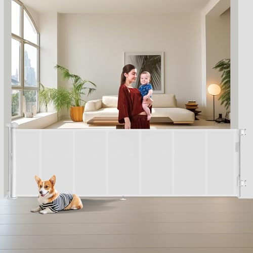 150 inch Reinforced Retractable Baby Gates 34 inch Tall (White / 34" Tall x 150" Wide)